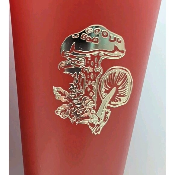 Vintage Set of 7 Gold Mushroom & Rust Plastic 6" Tumblers Retro 70's - Picture 2 of 5
